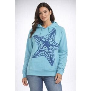 Marüshka Hand‑Printed Starfish Hoodie – Light Blue – Women’s Medium